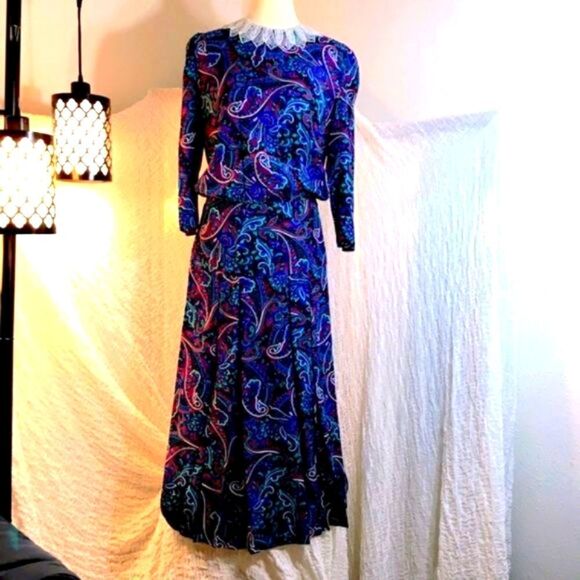 Karin Stevens Pasley Print Vintage Dress Size 8 - Picture 1 of 14